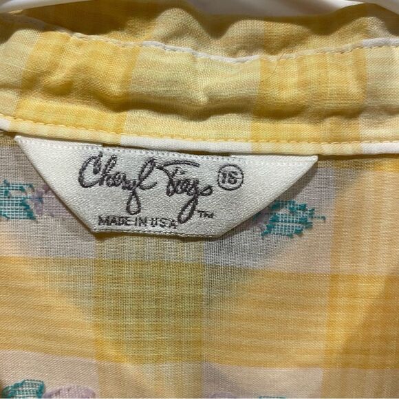 Cute vtg. Limoncello 🍋 80’s yellow windowpane plaid tulip blouse cheryl tiegs 🌼 - Picture 11 of 11